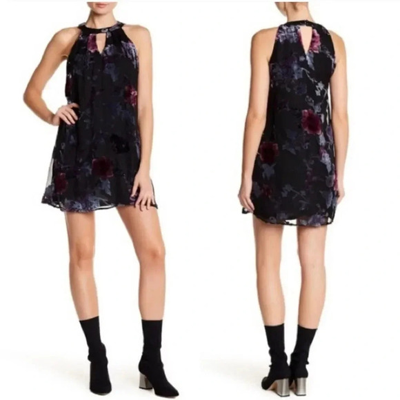 As U Wish Gigi Trapeze Swing Dress, Burned Out Velvet Blue On Black - Picture 2 of 14